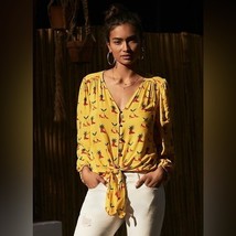 Anthropologie Kendra Dandy Dreamers Yellow Red Western Whimsy Blouse Siz... - $34.64