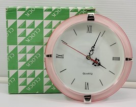 N) Plastic Pink Translucent 8&quot; Round Battery Operated Hanging Wall Clock - £7.90 GBP