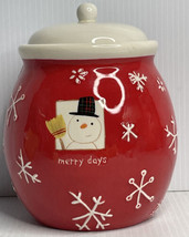 Holiday Merry Days Ceramic Christmas Snowflakes Snowman Face Cookie Jar Hallmark - $7.87