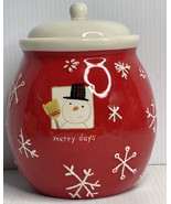 Holiday Merry Days Ceramic Christmas Snowflakes Snowman Face Cookie Jar ... - £6.19 GBP