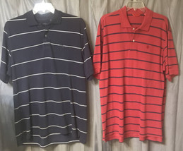 2 Vintage 80s Izod Men’s L Golf Polo Shirts Striped Navy Blue Red White S/S Cttn - £26.86 GBP