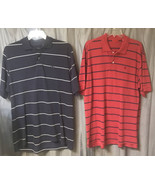2 Vintage 80s Izod Men’s L Golf Polo Shirts Striped Navy Blue Red White ... - £26.98 GBP