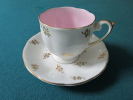 Princess Anne England coffee cup and saucer Pink and gold floral [60c] - $753.84 MXN