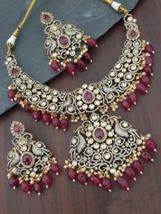 Bollywood Style Gold Plated Indian CZ Choker Necklace Earrings Jewelry Ruby Set - £262.98 GBP