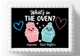 Gender Reveal Cupcake Or Stud Muffin Edible Image Edible Cake Topper Fro... - $16.47