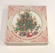 Vintage Jasco Christmas Ceramic Tile Trivets Santa Tree 2pk W/Original Box 1982 - £12.67 GBP