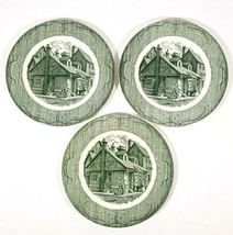 3 Vintage Green &amp; White Plates Made in USA &quot; The Old Curiosity Shop 56 &quot; - £20.93 GBP