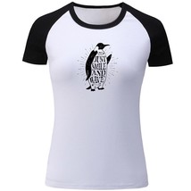 Womens Girls Casual T-Shirts Print Graphic Penguin Just Smile and Wave Tops Tee - £12.84 GBP