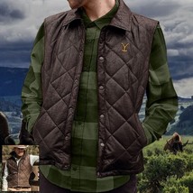 Yellowstone TV Logo Dutton Ranch Officially Licensed Brown Button Up Vest  - £38.18 GBP+