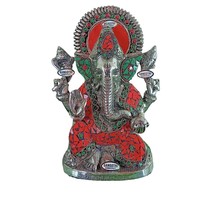 Ganesh Idol Silver Oxidized Finished Lord Ganesha Metal Hand Craved Statue - £44.18 GBP