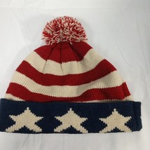 Fashion by Mirabeau Knit Cap w/Pom USA Red White Blue Stars Stripes Poly... - £10.26 GBP