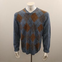 Hudson North Lambswool Blend Argyle Sweater Men&#39;s Size Medium Blue V Neck  - £11.07 GBP