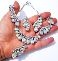 AB Crystal Necklace, Necklace Earring Set, Rhinestone Pageant Jewelry - £40.74 GBP