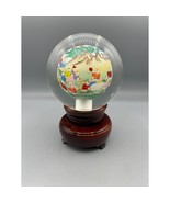 Vtg Reverse Hand Painted Glass Globe Wooden Stand Hundred Children Chinese - $21.67