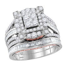 14kt Two-tone Gold Round Diamond Cluster Bridal Wedding Engagement Ring Set - £1,836.57 GBP