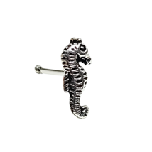 Seahorse Nose Stud Sea Horse 22g (0.6mm) 925 Sterling Silver Oxide 7mm Ball End - £4.86 GBP