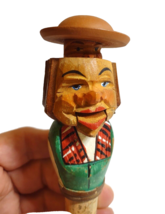 ANRI Mechanical Head Man Bottle Stopper Wood Hand Carved Puppet Barware Cork - £52.65 GBP