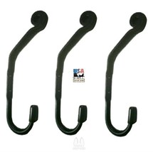 3 Double Coat Hooks - Heavy Duty Solid Wrought Iron Hook Set Amish Handmade Usa - £18.35 GBP