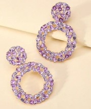 Purple Round Brilliant-Cut Sparkling Rhinestone Drop Dangle Earrings Jewelry  - £9.53 GBP