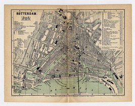 1881 Antique City Map Of Rotterdam / Holland / Netherlands - £26.07 GBP