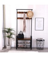 4-in-1 Coat Rack Hall Tree w/ Shoe Bench - Rustic Brown - $124.44 CAD