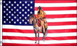 3x5 USA United States Indian on Horse Flag 3&#39;x5&#39; Banner Brass Grommets - £14.33 GBP