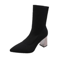 Spring and Autumn New Woven Black Women Boots Thick Heel Mid-tube Women&#39;s Fashio - £25.73 GBP