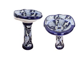 Mexican Pedestal Sink  Roman Style Handcrafted Ceramic - Pluma Azul - - $1,199.00