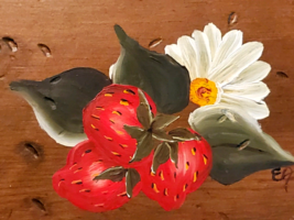 Vtg. Recipe Box - Wood Hand Painted Strawberries w/Hinged Lid - £15.63 GBP