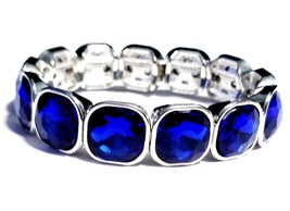 Rhinestone Bracelet Stretch, Royal Blue Bracelet, Crystal Pageant Prom Jewelry,  - £31.41 GBP