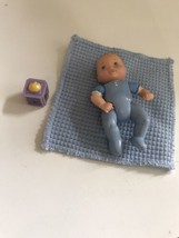 Fisher Price Loving Family Dollhouse Blue Baby Boy Blanket Doll Nursery figure - £15.73 GBP