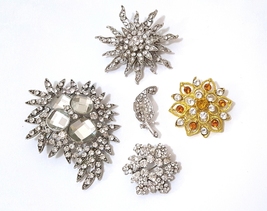 5pc /Lot Clear White Rhinestone brooch pin Gold &amp; Silver Plated Comb 1 - £11.25 GBP