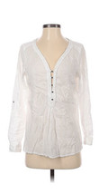 Eddie Bauer White Embroidered Blouse sz Small  Tie Front 3/4 Sleeve Embroidered - £23.17 GBP