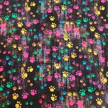 JoAnn Quilt Cotton Fabric 30&quot;x44&quot; Paw Prints Dog Puppy Paws Tie Dye on Black - £6.99 GBP