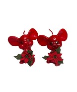 Vtg Red Glossy Christmas Mouse W/Holly Christmas Candle Decorations 3” S... - $20.36 CAD