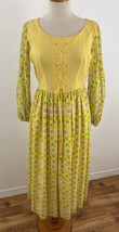 Vintage Women&#39;s Maxi Dress Corset Top Peasant Hippie Folk Boho Yellow Floral - £52.76 GBP