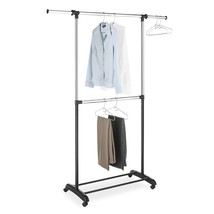 Whitmor Adjustable 2-Rod Garment Rack - Rolling Clothes Organizer - Blac... - $54.99