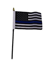 AES Wholesale Lot 6 USA Police Blue Line Memorial 4&quot;x6&quot; Flag Desk Table Stick St - £7.15 GBP