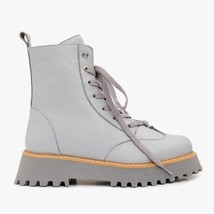 The Yildiz Grey Leather Lace-Up Ankle Women Boot With a Side Zipper image 5