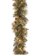 9' x 10" Glittery Bristle Pine Garland with White Tipped Cones and 50 Lights - £23.79 GBP
