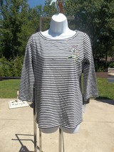 Nwt Talbots Very Cute Navy Striped Top W Emb Flowers Pm - £16.87 GBP