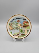 1962 Seattle World&#39;s Fair Mini Plate Gold Rimed Space Needle Glittering ... - $20.00