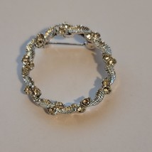 Vintage Silver Tone Rhinestone Wreath Brooch - $4.95