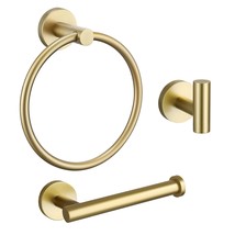 Towel Ring Toilet Paper Holder Towel Hook 3-Pieces Brushed Gold Sus304 Stainless - $40.99