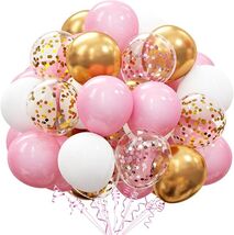 60Pcs Pink Gold Confetti Latex Balloons Kit, 12 Inch Pink White Gold Helium - $15.96