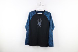 Vintage Spyder Mens Medium Big Spider Logo Acid Wash Long Sleeve T-Shirt Black - £31.61 GBP