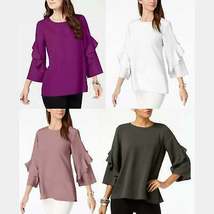 Alfani Women&#39;s Ruffled-Sleeve Zip-Back Top, Choose Sz/Color - £22.41 GBP