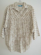 Ladies Shirt Size 12 White Artsy Print on Khaki Tan 3/4 Sleeve $65 Value... - £12.02 GBP