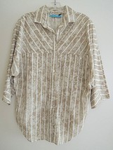 Ladies Shirt Size 12 White Artsy Print on Khaki Tan 3/4 Sleeve $65 Value NWOT - £12.48 GBP