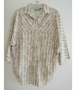 Ladies Shirt Size 12 White Artsy Print on Khaki Tan 3/4 Sleeve $65 Value... - £12.18 GBP